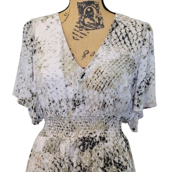 Size 2 London Times Snake Print Smocked Waist Maxi Dress - Picture 2 of 6